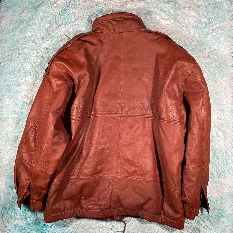 Vintage 90s Brown Heavyweight Leather Jacket - XL