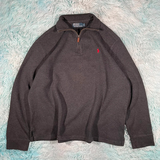 Vintage Grey Polo Ralph Lauren 1/4 Zip Sweatshirt - Large