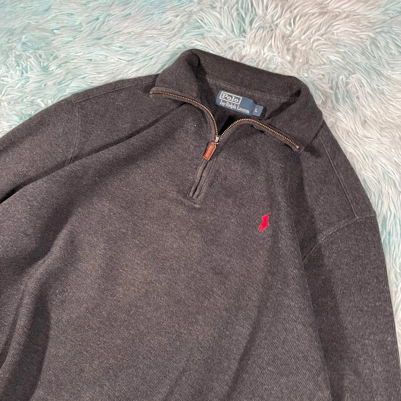 Vintage Grey Polo Ralph Lauren 1/4 Zip Sweatshirt - Large