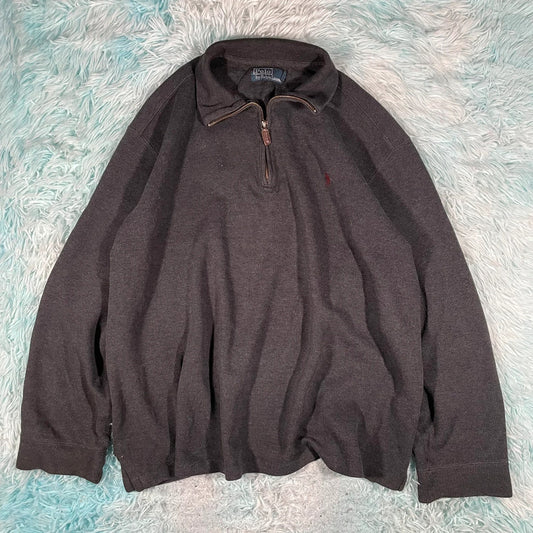 Vintage Grey Polo Ralph Lauren 1/4 Zip Sweatshirt - Large