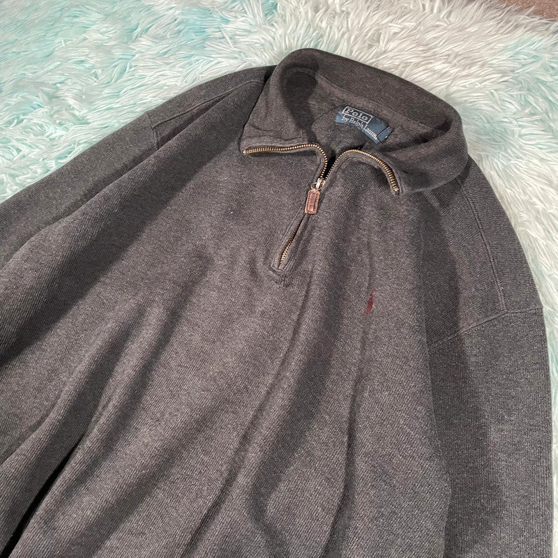Vintage Grey Polo Ralph Lauren 1/4 Zip Sweatshirt - Large