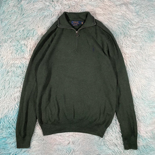 Dark Green Polo Ralph Lauren 1/4 Zip Sweatshirt - XS