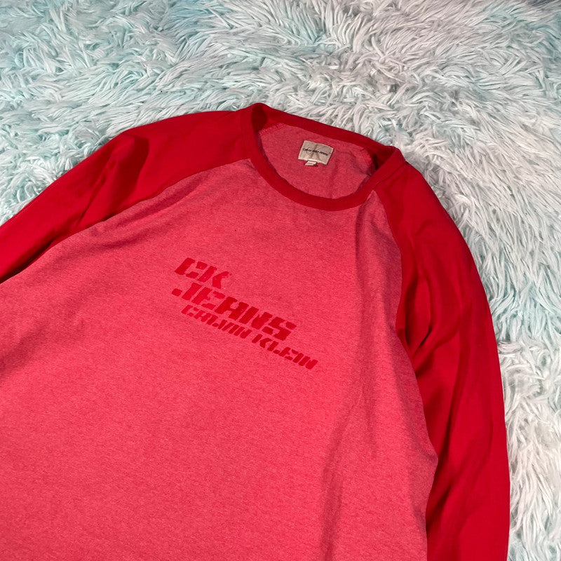 Red Calvin Klein T Shirt Long Sleeve - XL