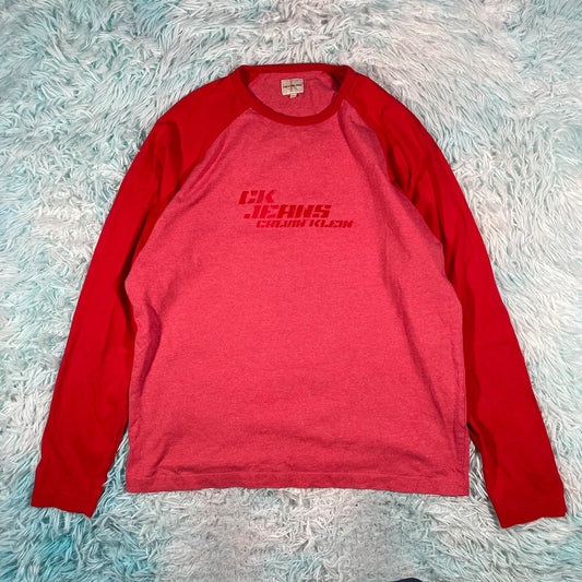 Red Calvin Klein T Shirt Long Sleeve - XL