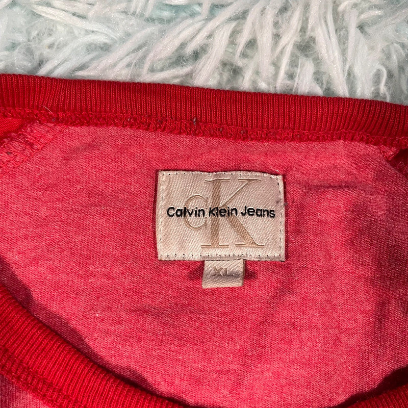 Red Calvin Klein T Shirt Long Sleeve - XL