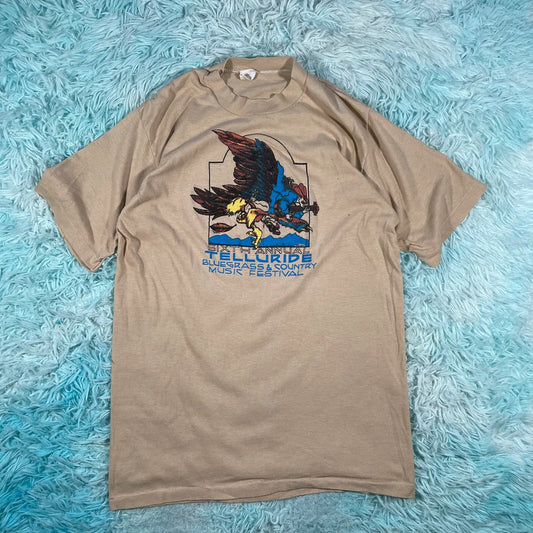 Vintage 1979 Beige Telluride Bluegrass Festival T Shirt - XL