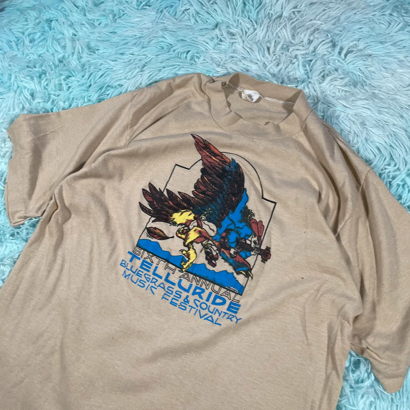 Vintage 1979 Beige Telluride Bluegrass Festival T Shirt - XL