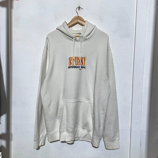 Cream White Stussy Hoodie Spellout - XL