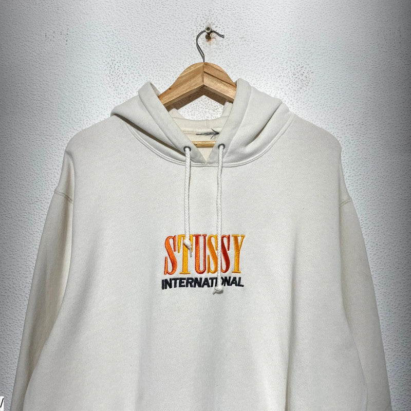 Cream White Stussy Hoodie Spellout - XL