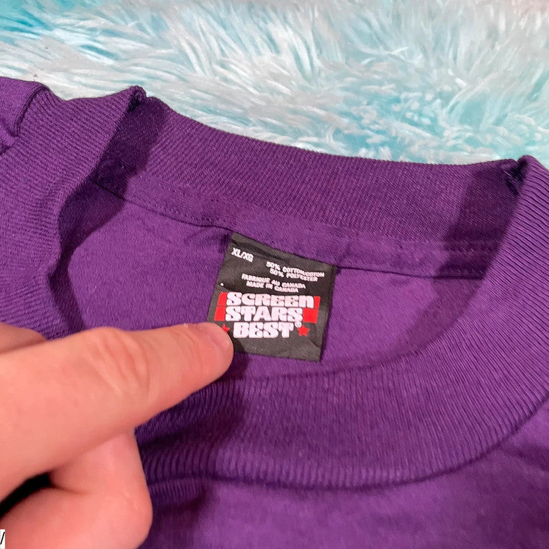 Vintage 90s Purple Screen Stars Blank T Shirt - XL