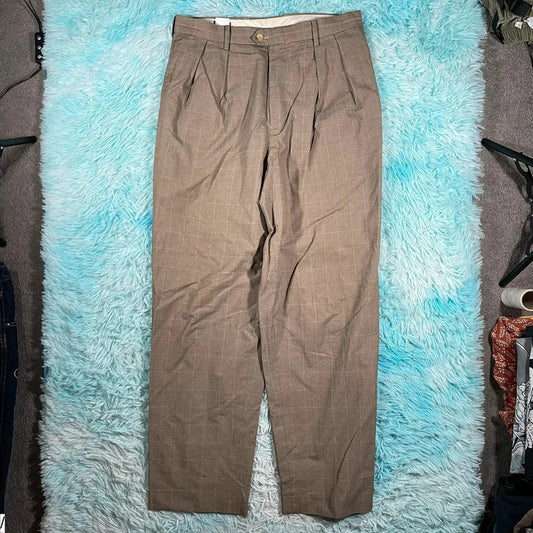 Vintage 90s Beige Tommy Hilfiger Chequered suit Trousers - 34W 32L