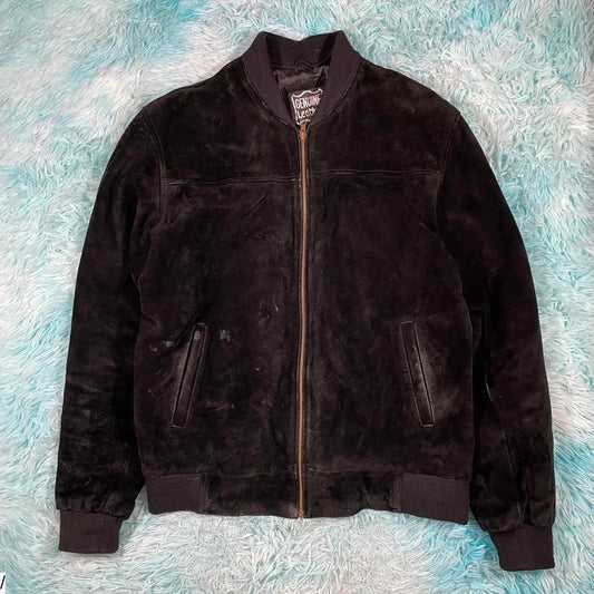 Vintage Suede Leather Bomber Jacket - XL