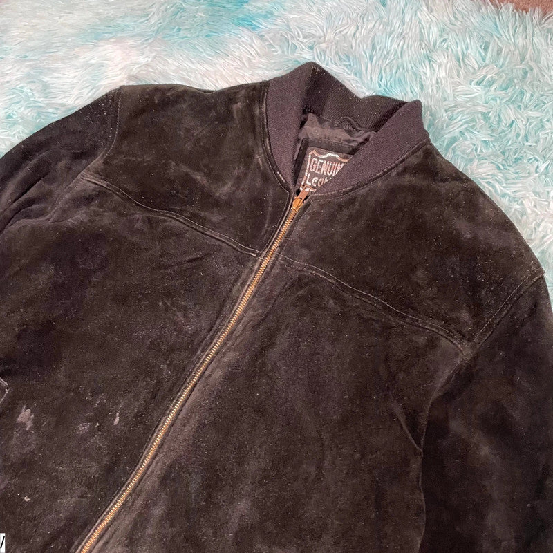 Vintage Suede Leather Bomber Jacket - XL