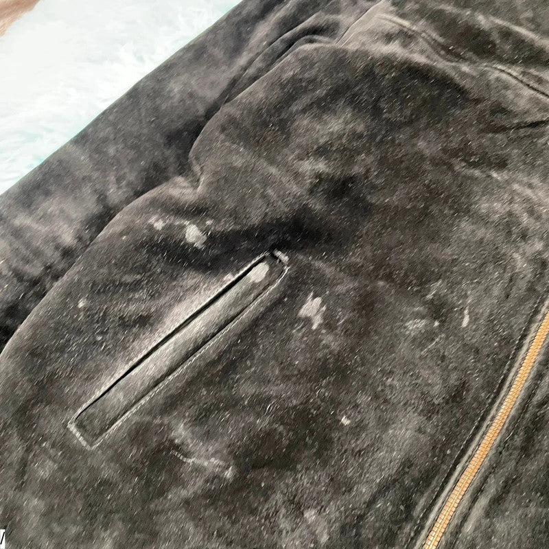 Vintage Suede Leather Bomber Jacket - XL