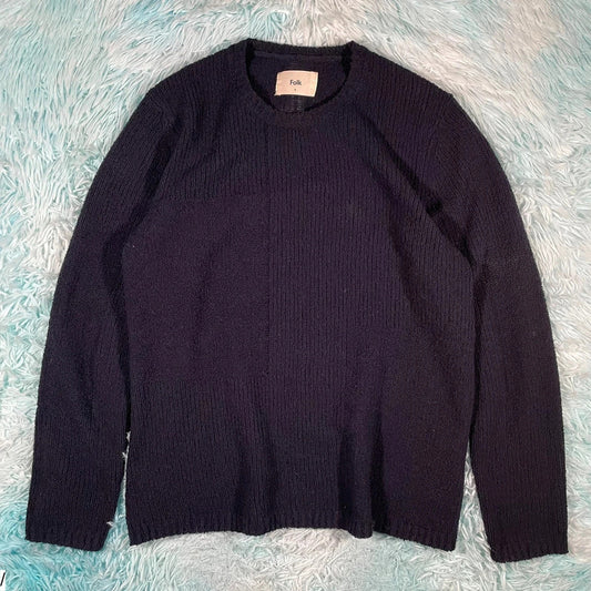Navy Folk Knitted Jumper - Large