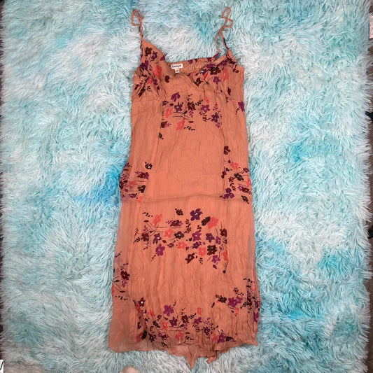 Vintage Peach Floral Summer Dress - Size 12