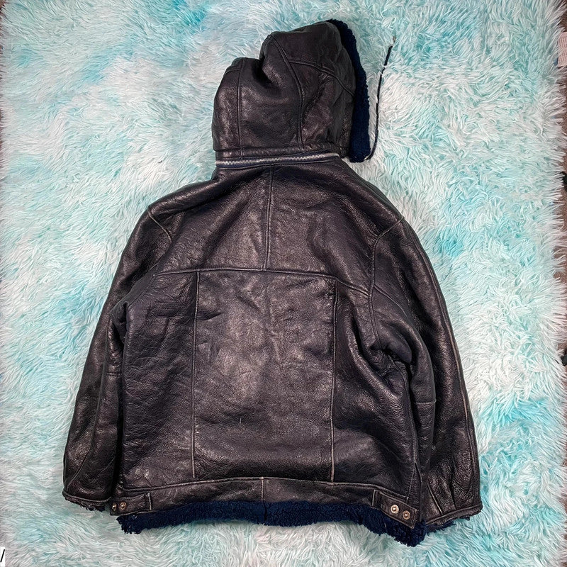 Vintage 90s Navy Shearling Jacket - Size 18