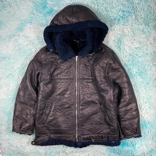 Vintage 90s Navy Shearling Jacket - Size 18