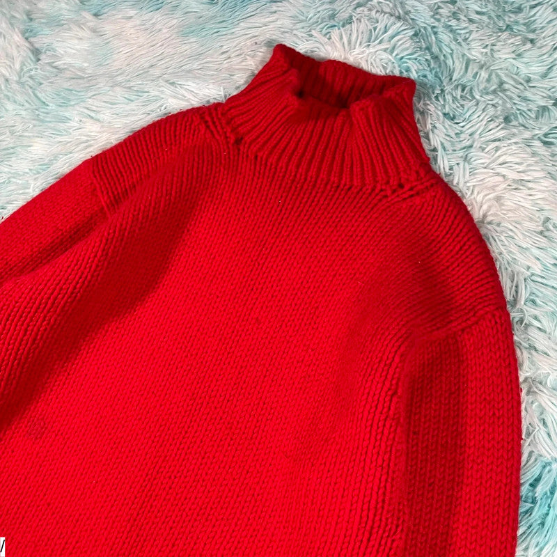 Red A.P.C Wool Knitted Jumper Mock Neck - Small