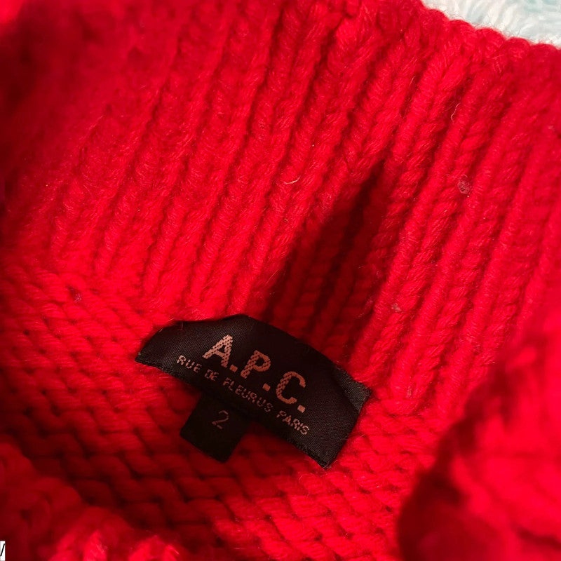 Red A.P.C Wool Knitted Jumper Mock Neck - Small