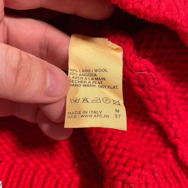 Red A.P.C Wool Knitted Jumper Mock Neck - Small