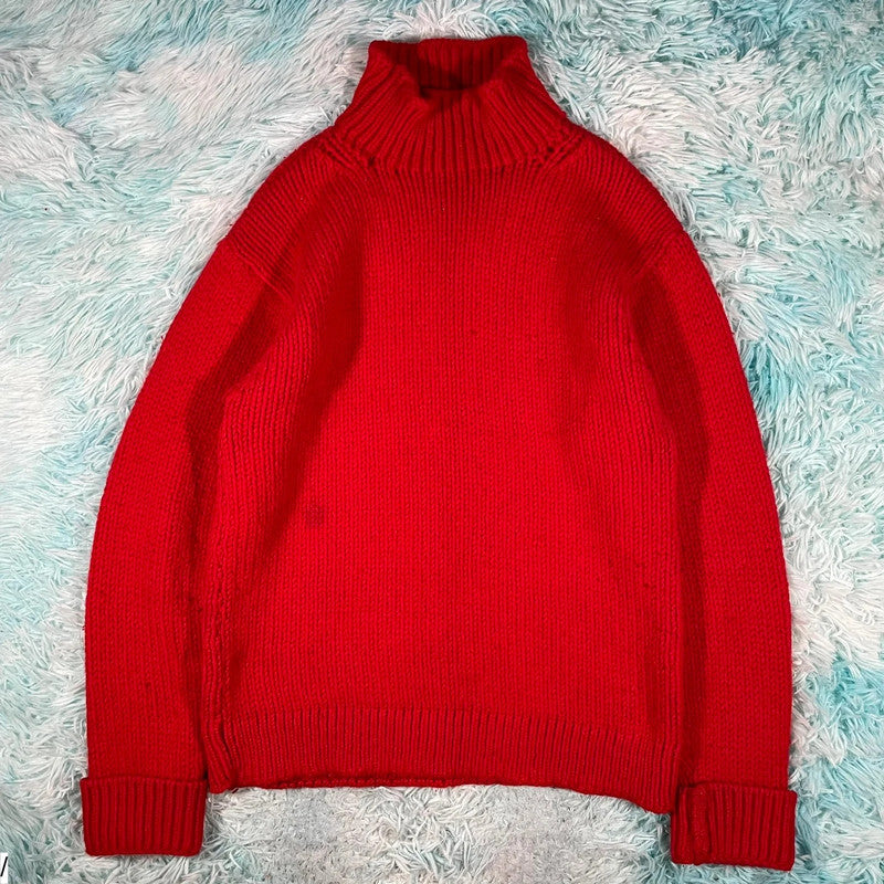 Red A.P.C Wool Knitted Jumper Mock Neck - Small