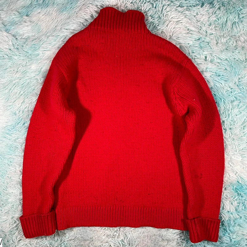 Red A.P.C Wool Knitted Jumper Mock Neck - Small