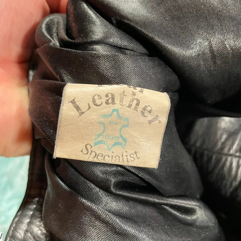 Vintage 90s Black Leather Jacket Trucker - Medium