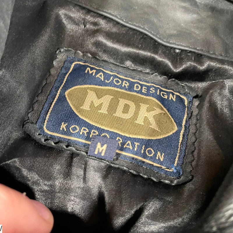 Vintage 90s Black Leather Jacket Trucker - Medium