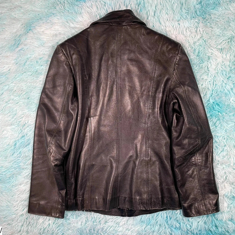 Vintage 90s Black Boxy Leather Jacket - Large