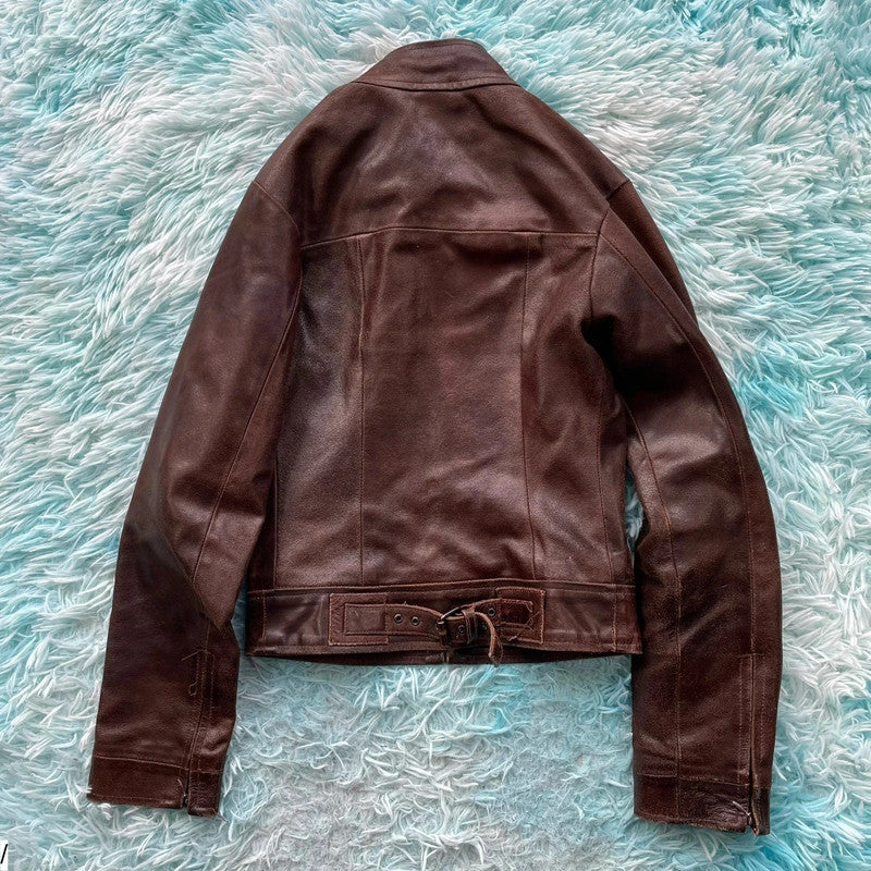 Vintage Y2K Brown Leather Jacket - Medium