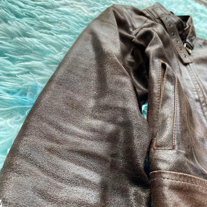 Vintage Y2K Brown Leather Jacket - Medium