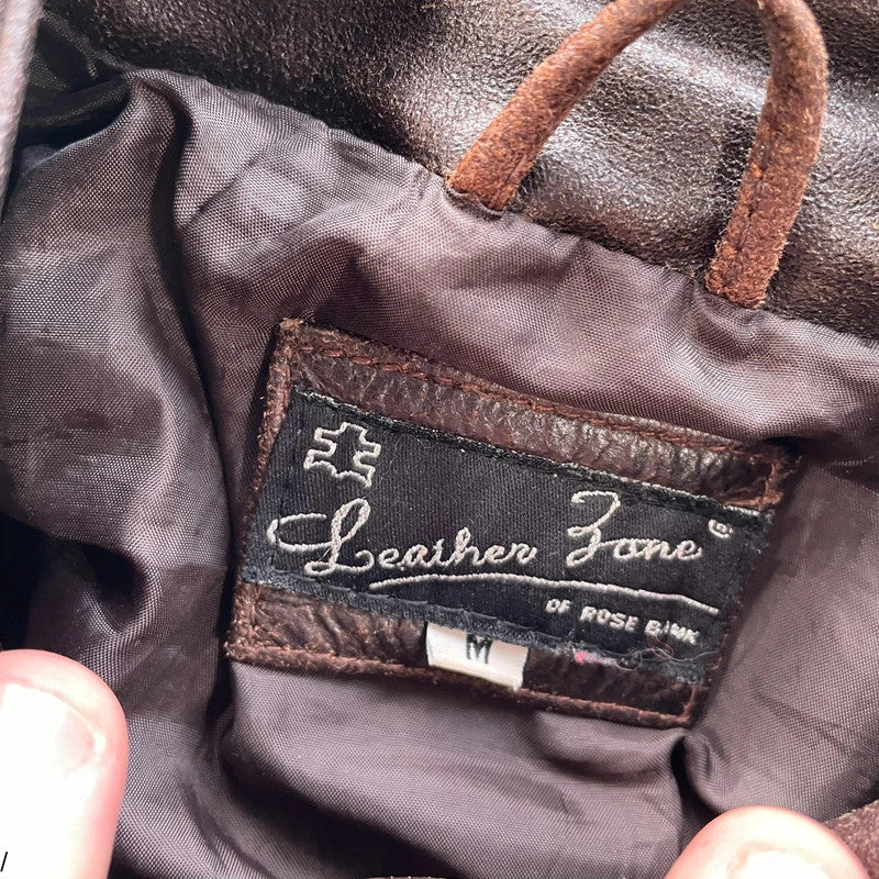 Vintage Y2K Brown Leather Jacket - Medium