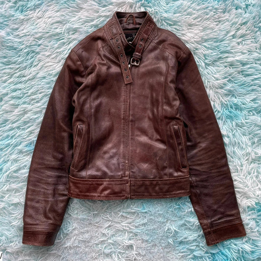 Vintage Y2K Brown Leather Jacket - Medium