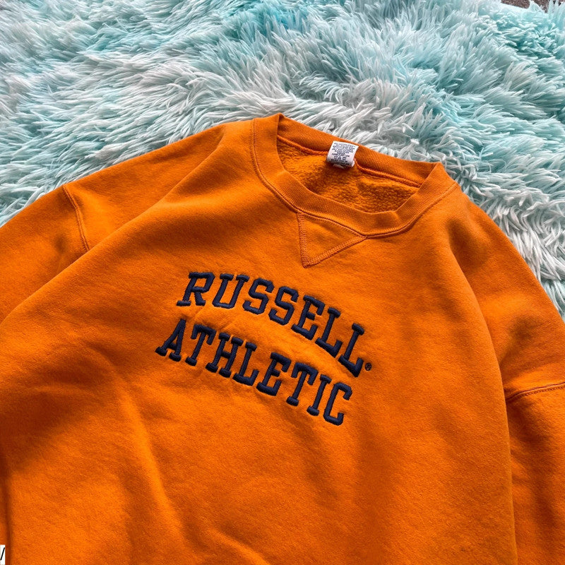 Vintage 90s Orange Russell Athletic Sweatshirt Spellout - XL