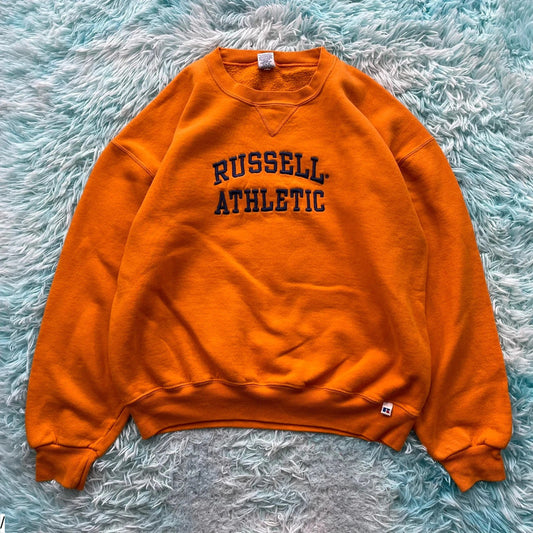 Vintage 90s Orange Russell Athletic Sweatshirt Spellout - XL
