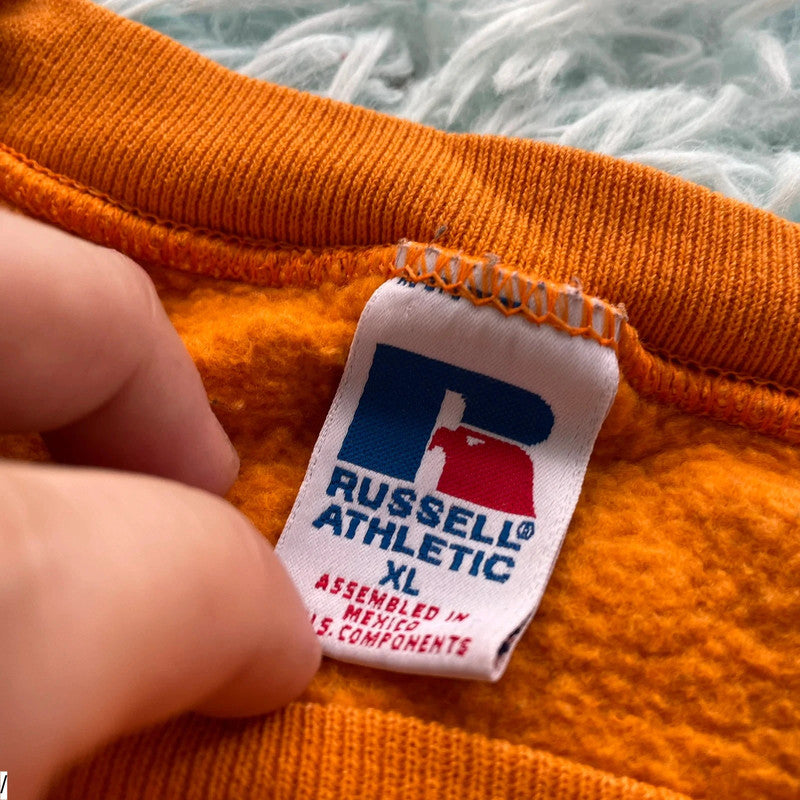 Vintage 90s Orange Russell Athletic Sweatshirt Spellout - XL