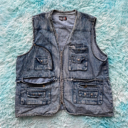 Vintage 90s Denim Vest Jacket - 3XL