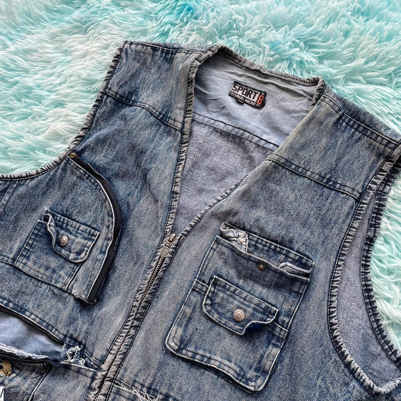 Vintage 90s Denim Vest Jacket - 3XL