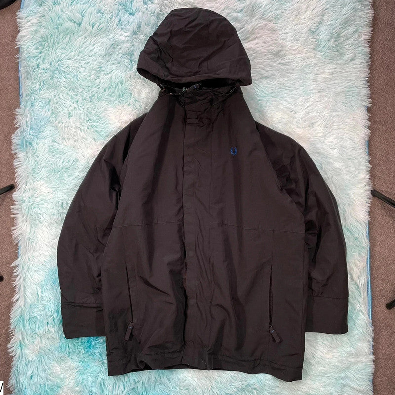 Black Fred Perry Jacket Coat Fleece Lined - Large