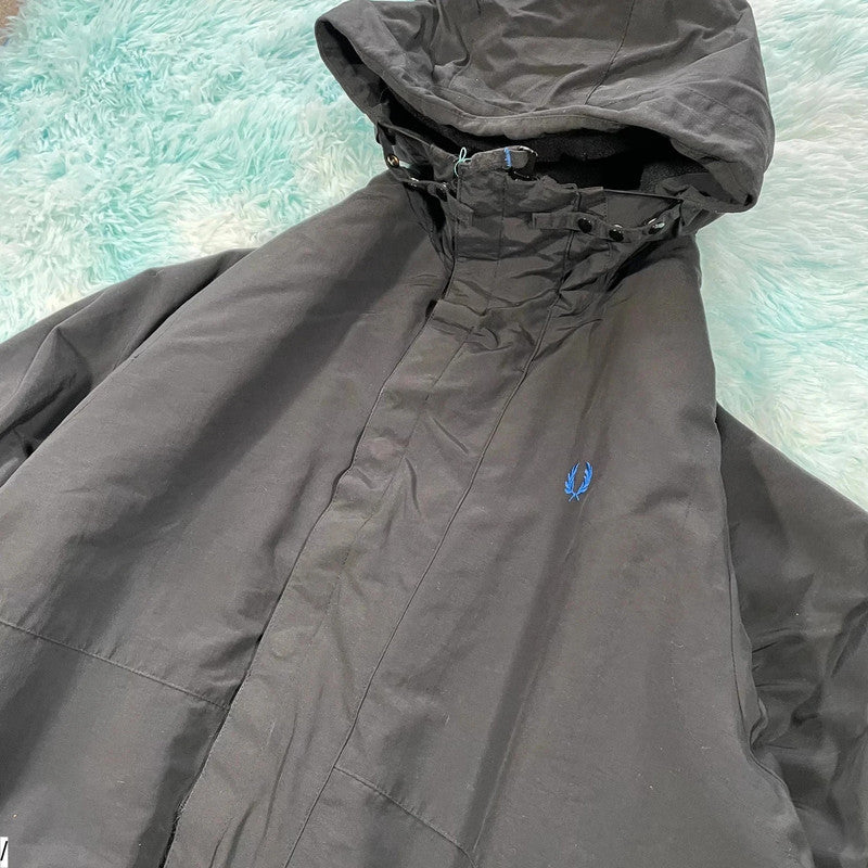 Black Fred Perry Jacket Coat Fleece Lined - Large