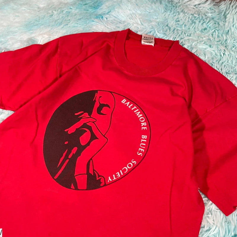 Vintage 90s Red Baltimore Blues Graphic T Shirt
