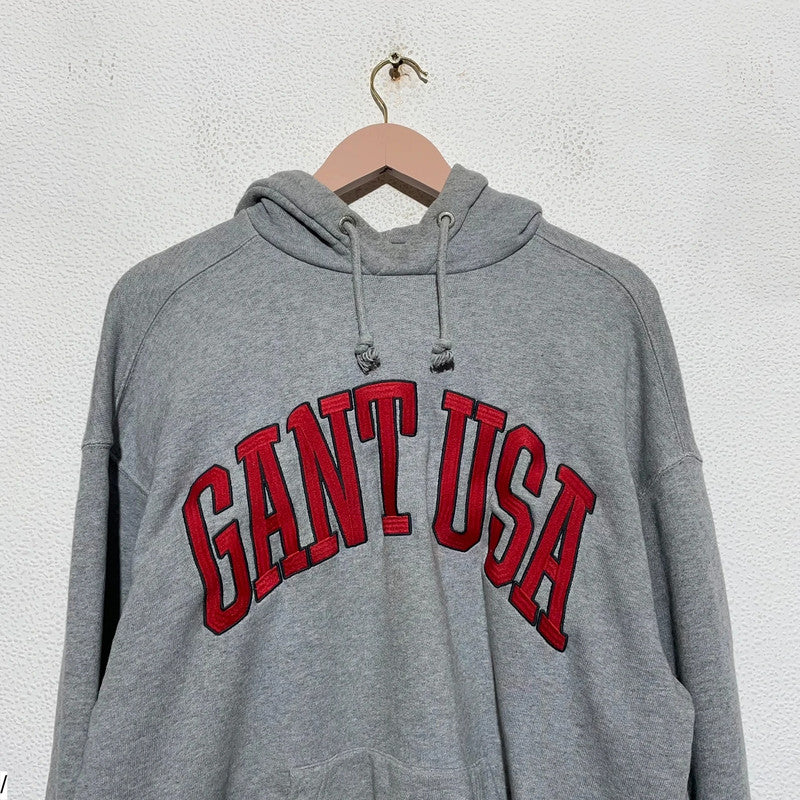 Grey Gant Hoodie Embroidered Spellout - Small