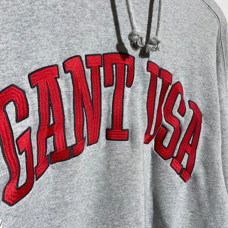 Grey Gant Hoodie Embroidered Spellout - Small
