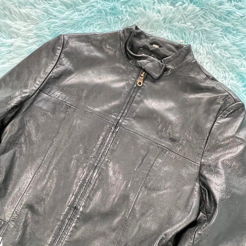 Vintage 90s Boxy Leather Jacket - Size 12