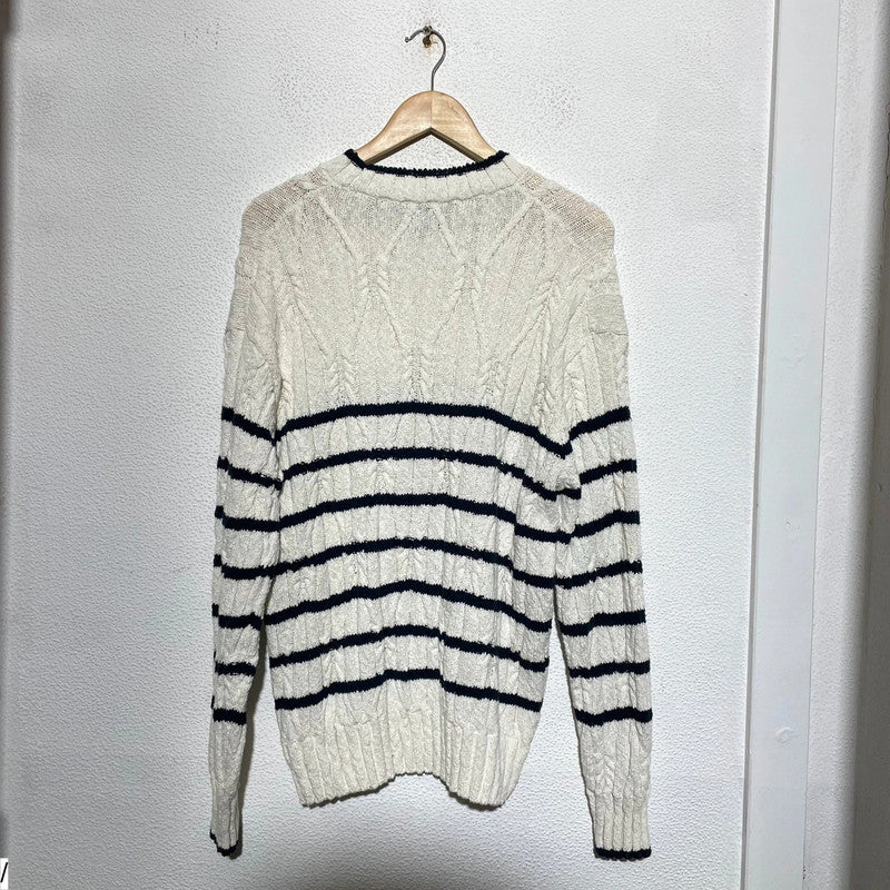 Cream & Navy Striped Gant Knitted Jumper Linen Blend - Large