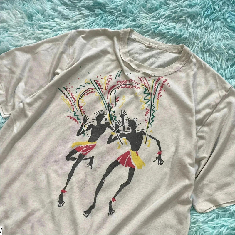 Vintage 80s White Carnival Graphic T Shirt - Medium