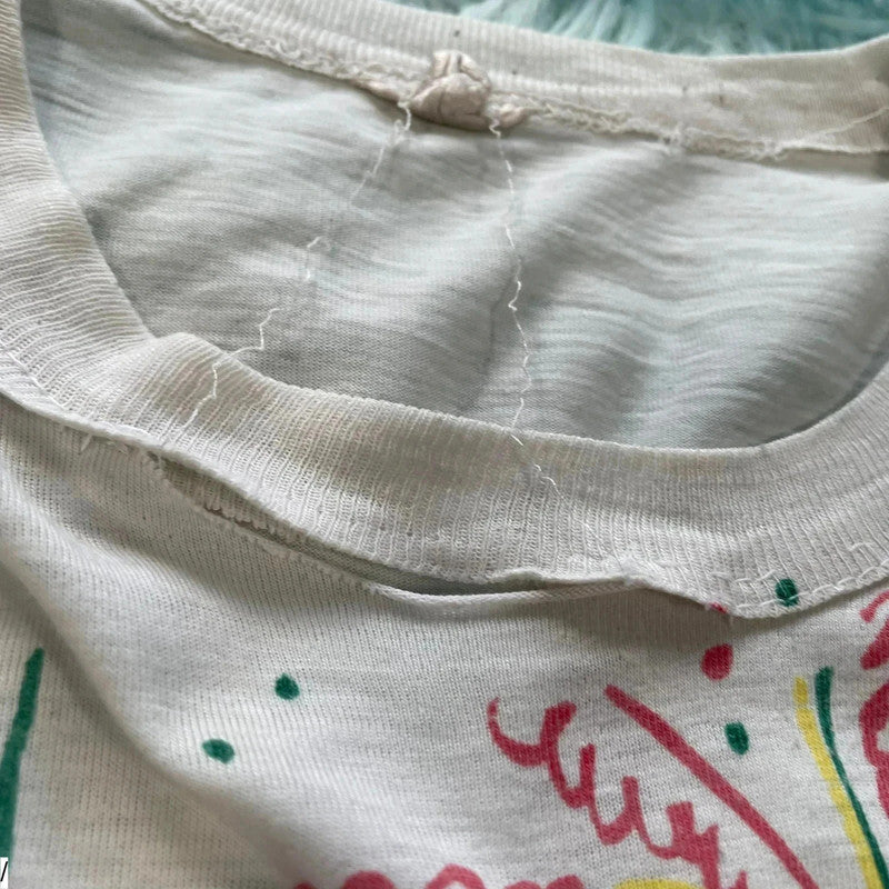 Vintage 80s White Carnival Graphic T Shirt - Medium