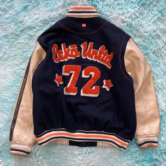 Vintage Navy & White Ecko Unltd Varsity Jacket - Medium