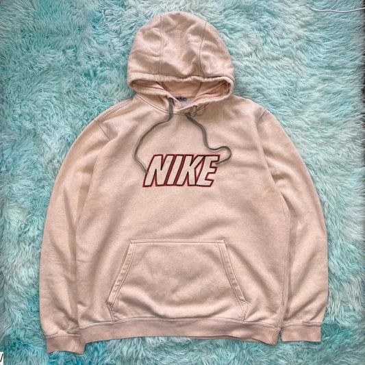 Light Rose Pink Nike Club Hoodie Spellout - Large